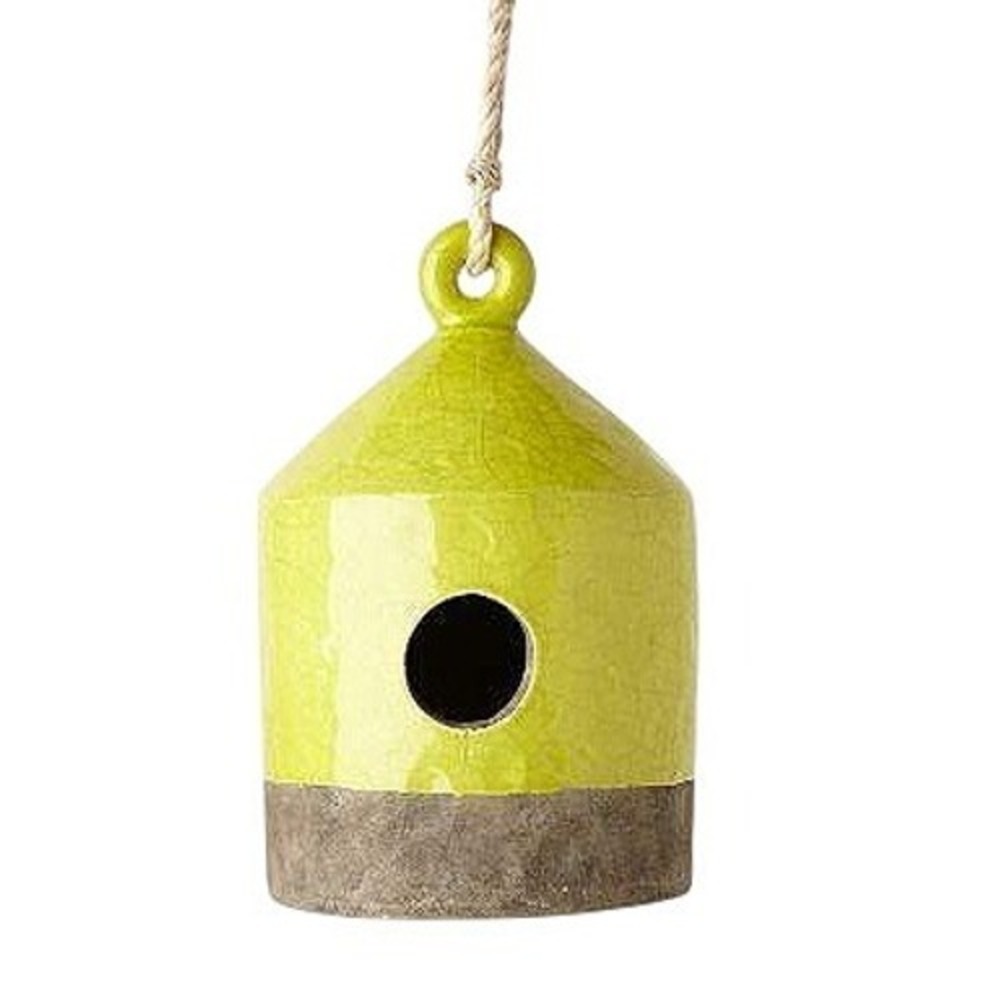 Ceramic Birdhouse Hanging‎ Lantern Green Crackle Glaze